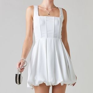 White Square Neck Bubble Mini Dress